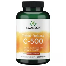 Swanson Timed-Release Vitamin C with Rose Hips Tablets, 500 mg, 250 Count