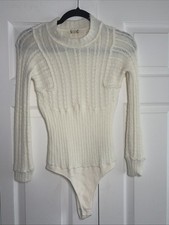 Free People Intimately Cozy Up Cable Bodysuit Womens Small Ivory White Knit Boho