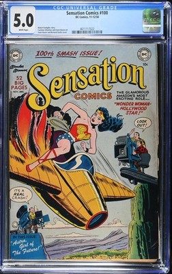 SENSATION COMICS #100 CGC 5.0 WHITE Pages, Wonder Woman, Astra DC 1950 Hasen c/a