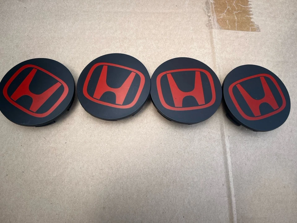 4x HONDA Set Of Black-Red Wheel Center Caps 69MM - - Satisfaction Guaranteed - Image 4 of 4