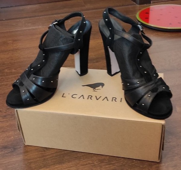 Women Heels Black Leather 39