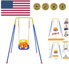 Toddler Swing with Foldable Metal Stand for Toddlers Aged 1 10 , 3-in-1 Baby ...