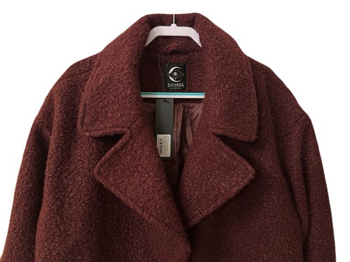 NEW Disturbia Womens Size 16 Rhodanthe Bouclé Oversized Burgundy Coat Size 20 UK - Picture 5 of 12