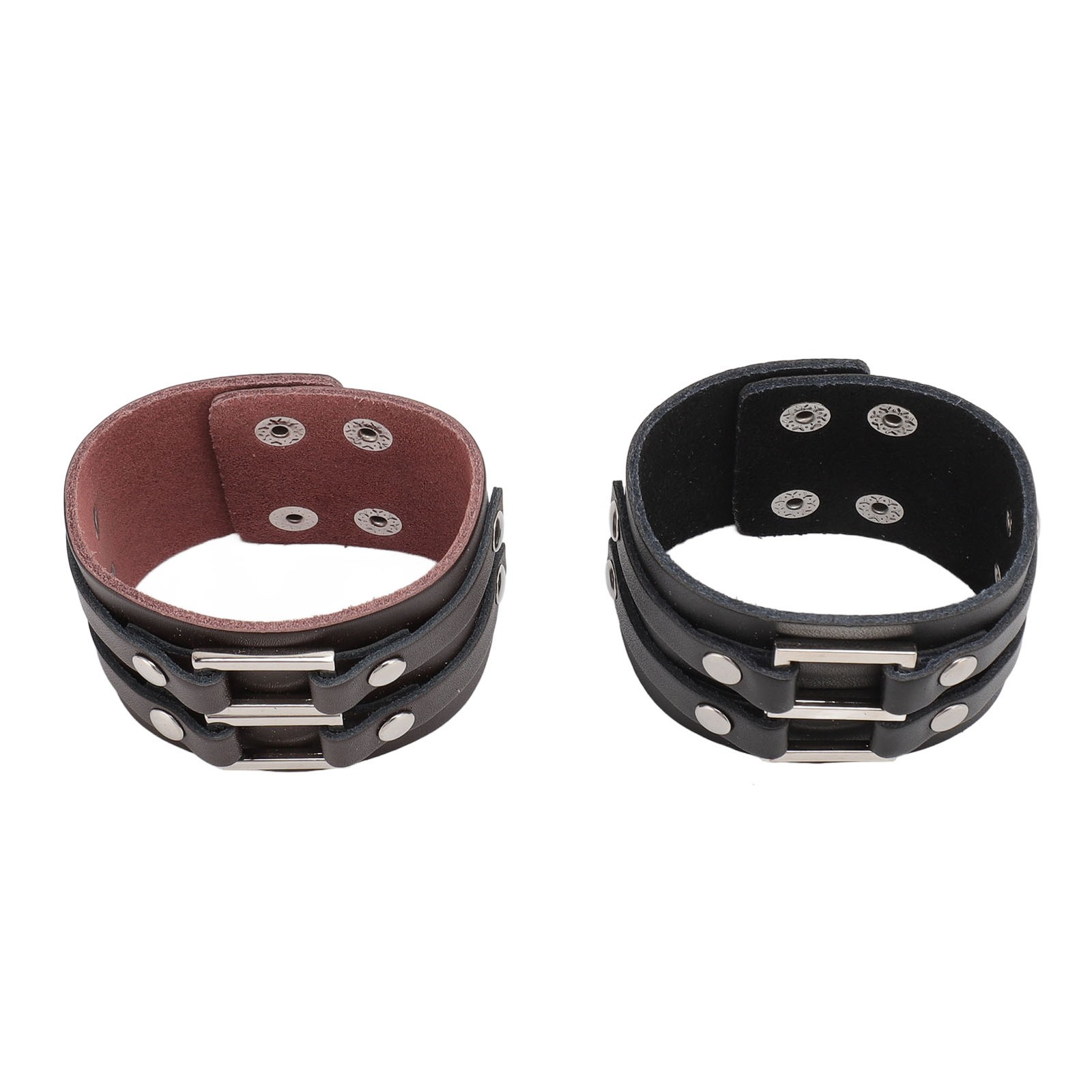 New 2pcs Wide PU Leather Bracelet Wrist Cuffs Punk Cuff Bracelet For Motorcycle