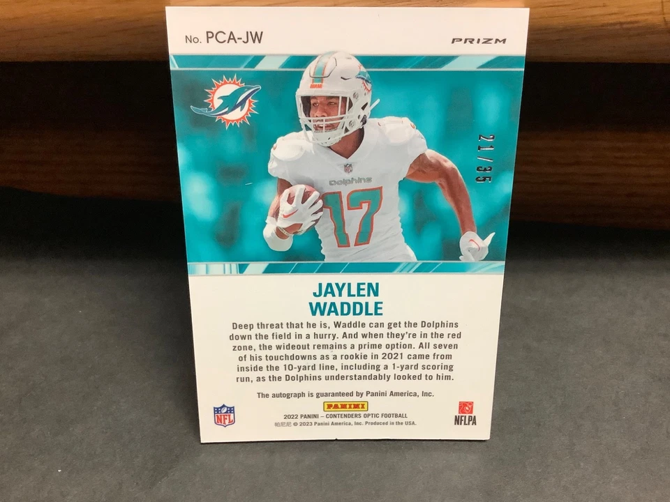 2022 Panini Contenders Optic Perennial Jaylen Waddle Auto /35 - Image 2 of 2