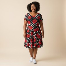 Unbranded Dress Women XL Black Polka Dot Sheath Midi Short Sleeve Casual Stretch