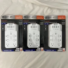 NEW Commercial Electric 6-Outlet Smart Surge Protector w/ 4-USB Ports White 3pk