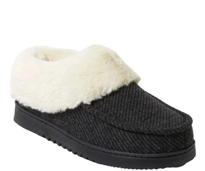 Dearfoams Women's Clog Slipper Black Faux Fur Memory Foam Total Comfort Sz M 7-8 - Image 2 of 4