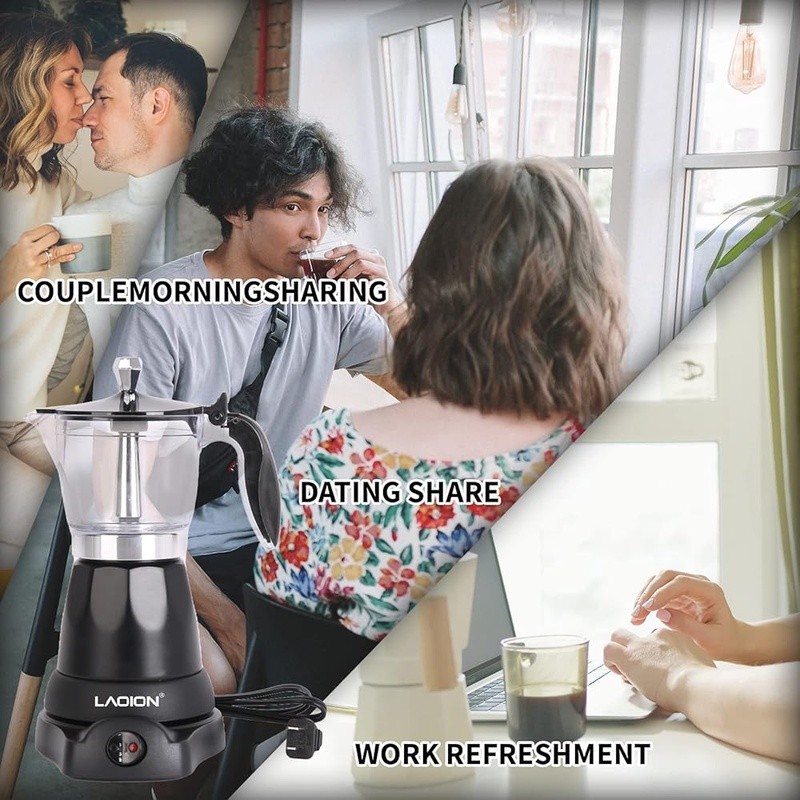 Luxury Electric Moka Pot 6 Cup Coffee Maker Auto Shut-Off Fast Brewing Portable