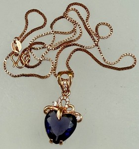 Authentic ESTATE ROSE GOLD PLATED PURPLE HEART CRYSTAL CZ PENDANT CHAIN NECKLACE 17"