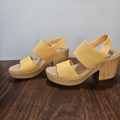 Dr. Scholls Becca Knit Platform Block Heel Sandals Yellow Size 11 M