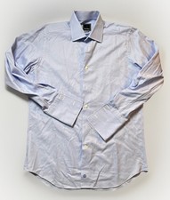 David Donahue Shirt Mens 16 32/33 Blue dot Trim Fit Dress Long Sleeve