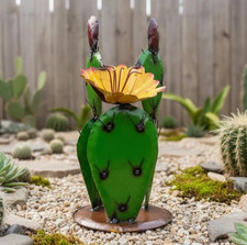 Metal 3D Prickly Pear Cactus Sculpture  Garden Patio Decor  Southwestern Style