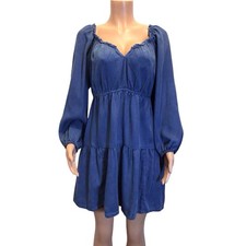 Old Navy TENCEL Lyocell Ruffled Tie-Neck Swing Dress Blue Size L