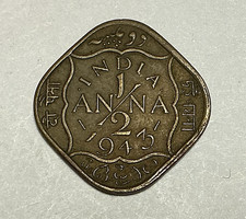 1943 India-British 1/2 Anna KM# 534b.2