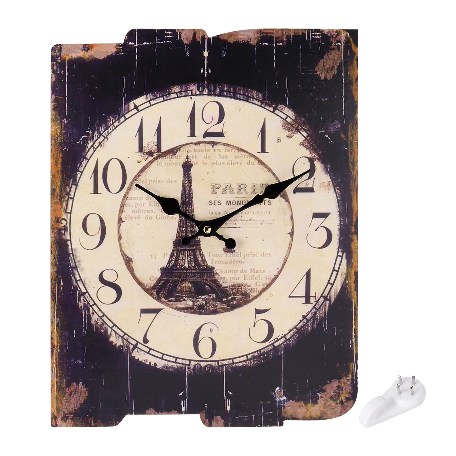 10" Vintage Rectangle Painting Wall Clock Wooden Finish Clock Dark Black