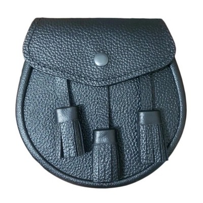 Scottish Kilt Sporran, Scottish Pattern Black Leather Adult Sporran Chain Belt