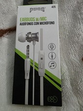 PUGS Wired Earbuds w/ Mic 3.5mm Jack, 4-Foot Flat Tangle-Free Cable. NEW in Box