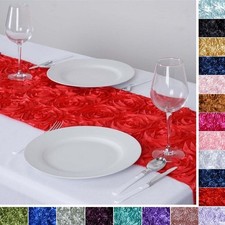1 Dozen RIBBON ROSES 14x108" 12 TABLE RUNNERS Wedding Party Catering Decorations