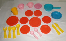 Pretend Play 1982 Fisher Price dishes silverware cups plates LOT OF 22