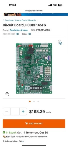 Emerson Goodman PCBBF145S Furnace Control Board 50X57-289-01