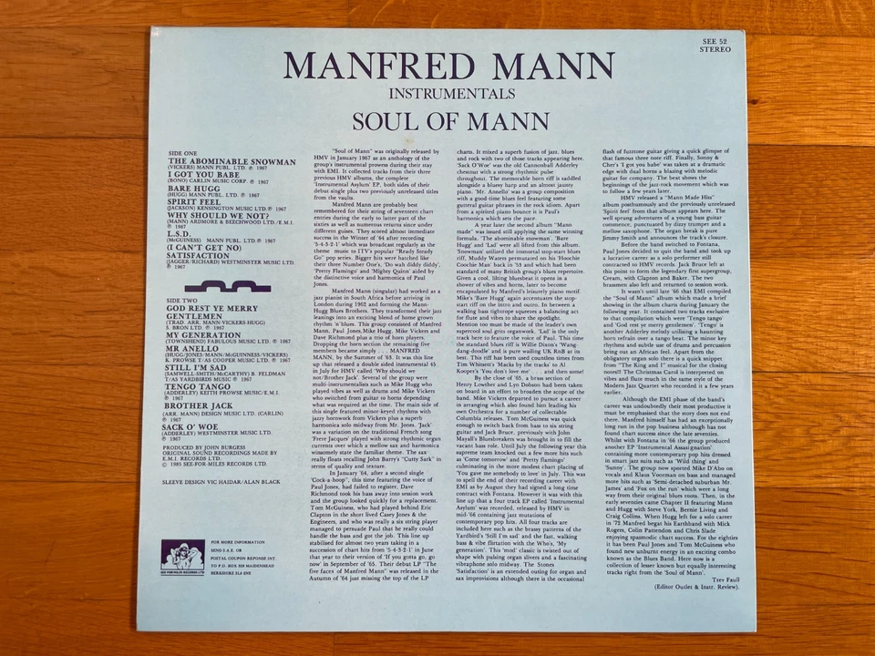 Vinyl LP MANFRED MANN "Soul Of Mann (Instrumentals)" (See For Miles Rec. SEE 52) - Bild 2 von 4