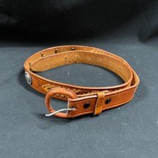 Leather Belt Silver Medallions on back Size 36 Vtg Well Used