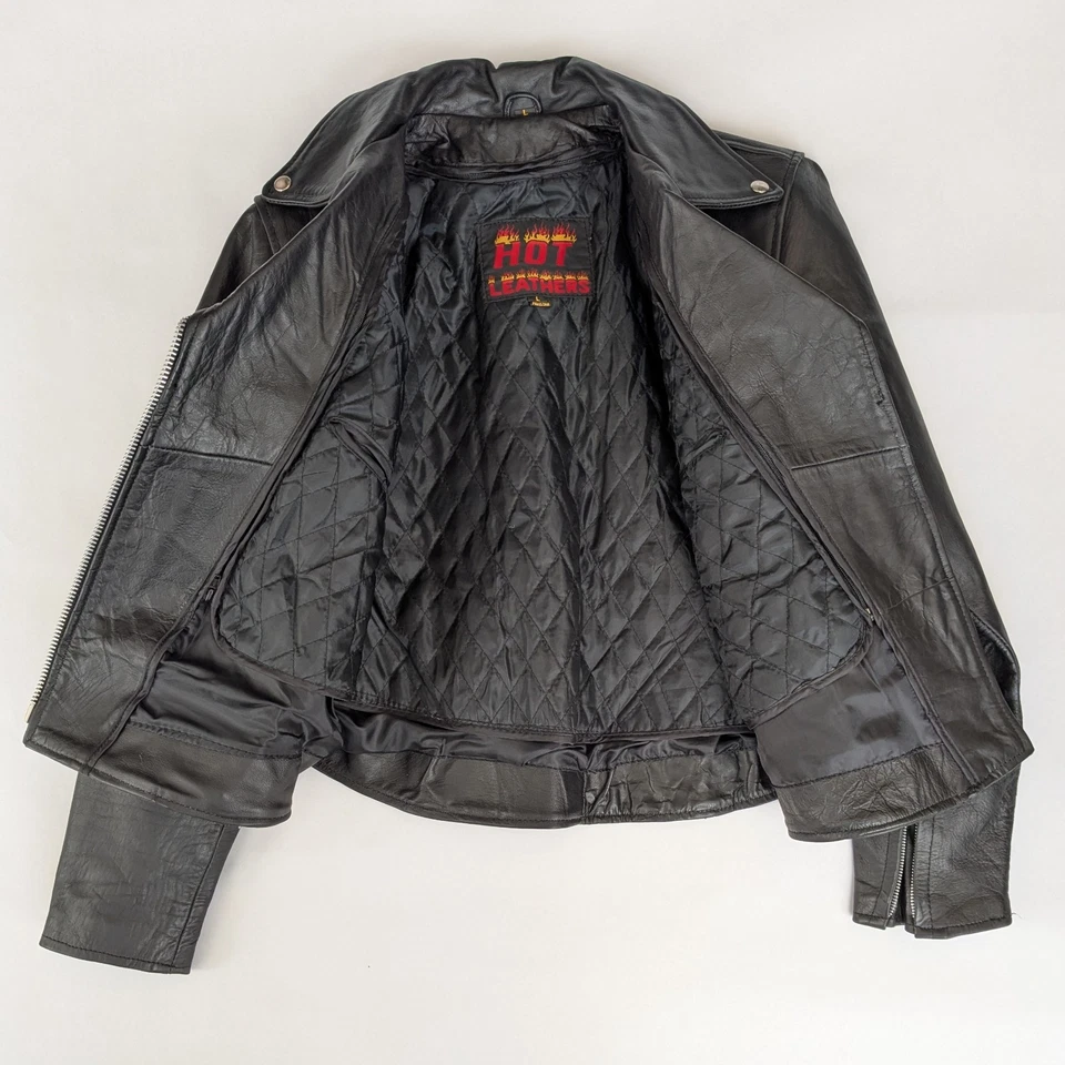 Jaqueta de Motoqueiro HOT LEATHERS Couro Preto + Forro Acolchoado Feminina G - Imagem 2 de 4