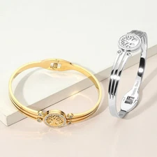 2pc Tree of Life Bangle Set CZ Accent Stainless Steel Gold Silver Tone Jewelry