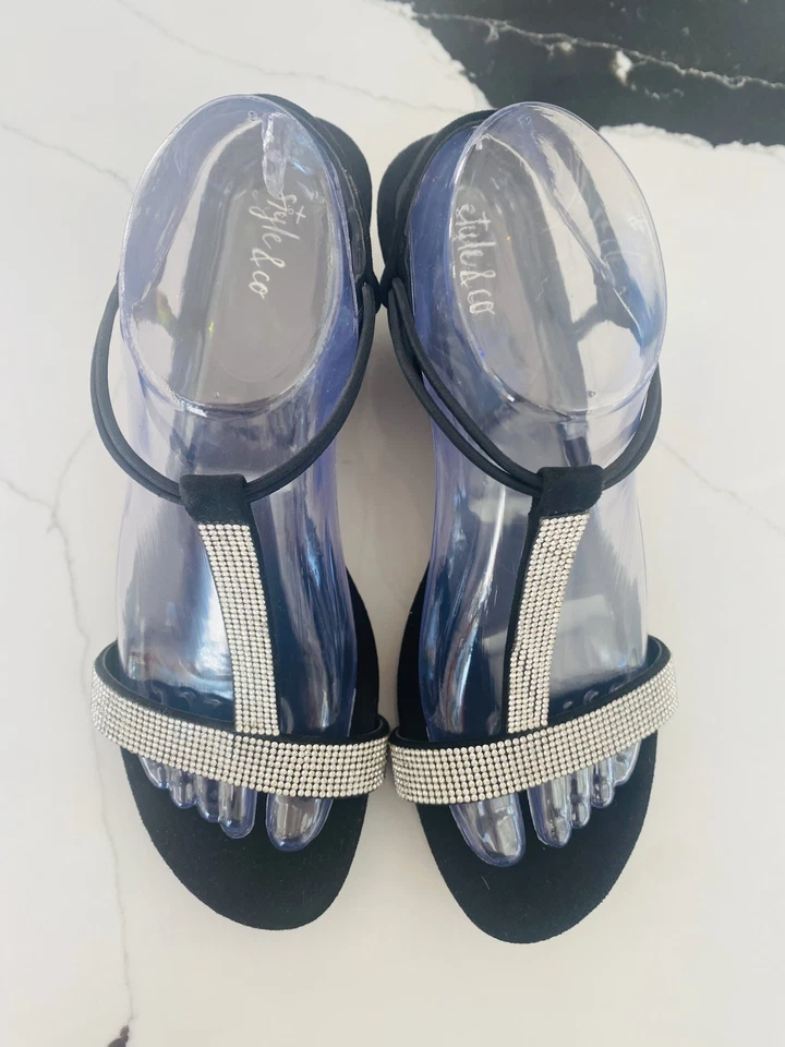 Style & Co Black Wedges with Bead Accents Women's Size 10 - Image 2 of 4