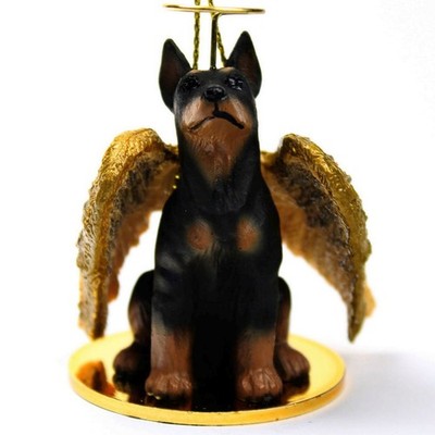 Doberman Pinscher Ornament Angel Figurine Hand Painted Black