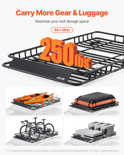 64x39in Roof Rack Basket Cargo Carrier w Bag Net Straps 250lb Universal