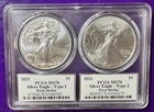 2021 PCGS MS70 Silver Eagle Type Set – Type 1 & Type 2 First Strike Dual Holder