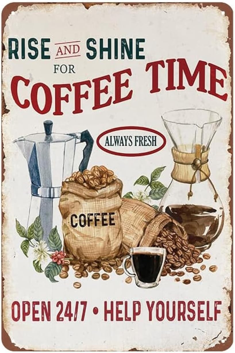 Coffee Bar Decor Rustic for Coffee Bar, Types of Coffee Drinks Tin Metal Signs
