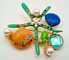 Starfish Seashell Brooch Beach Coastal Pin  Rhinestone  2."  P4 