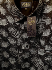Nat Nast NWT Luxury Originals Short-Sleeve Silk Shirt XL Black Palm Leaf Print