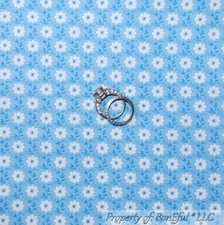 BonEful Fabric FQ Cotton Quilt Blue White Flower Tiny Calico Leaf Stripe Blender