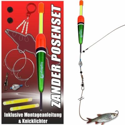 Angel Berger Zander Posen Set Köderfischmontage mit Knicklicht Ready2Fish Angels