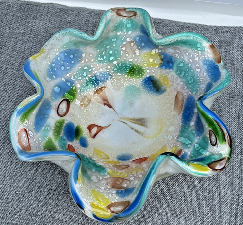MCM 9" Murano Tutti Frutti Kunst Glas Schale Süßigkeitenschale mit Silber Sprenkeln Klassisch! - Bild 9 von 21