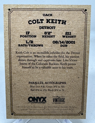 Colt Keith 2023 Onyx Vintage Extended #OACK Blue Signatures Detroit Tigers - Picture 2 of 4