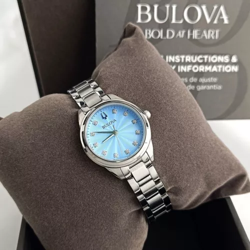New Bulova Sutton 96P250 Diamond Blue Dial Quartz Stainless Steel Women's Watch