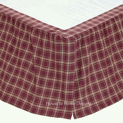 BURGUNDY RED PLAID Twin Queen King BEDSKIRT : KENDRICK CHECK RUFFLE BED SKIRT
