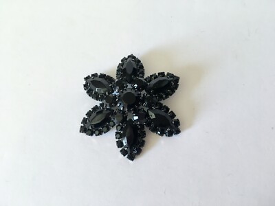 Vintage Roberta Chiarella Floral Brooch Pin Black Stones /Morning Signed