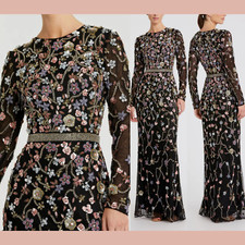 NWT $598 MAC DUGGAL [ 16 ] 9135 Long Sleeve Embellished Mesh Gown in Black J1270