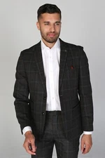 Men's Check Charcoal Grey Windowpane Suit, 3 Piece Formal Set Sold Separately