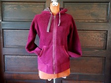 Kavu Burgundy Maroon Deep Pile Sherpa Fleece Outdoor Hood Zip Pocket Jacket M