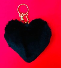 Faux Fur Heart Keychain Keyring Handbag Purse Backpack Clip Furry Black Bag Clip