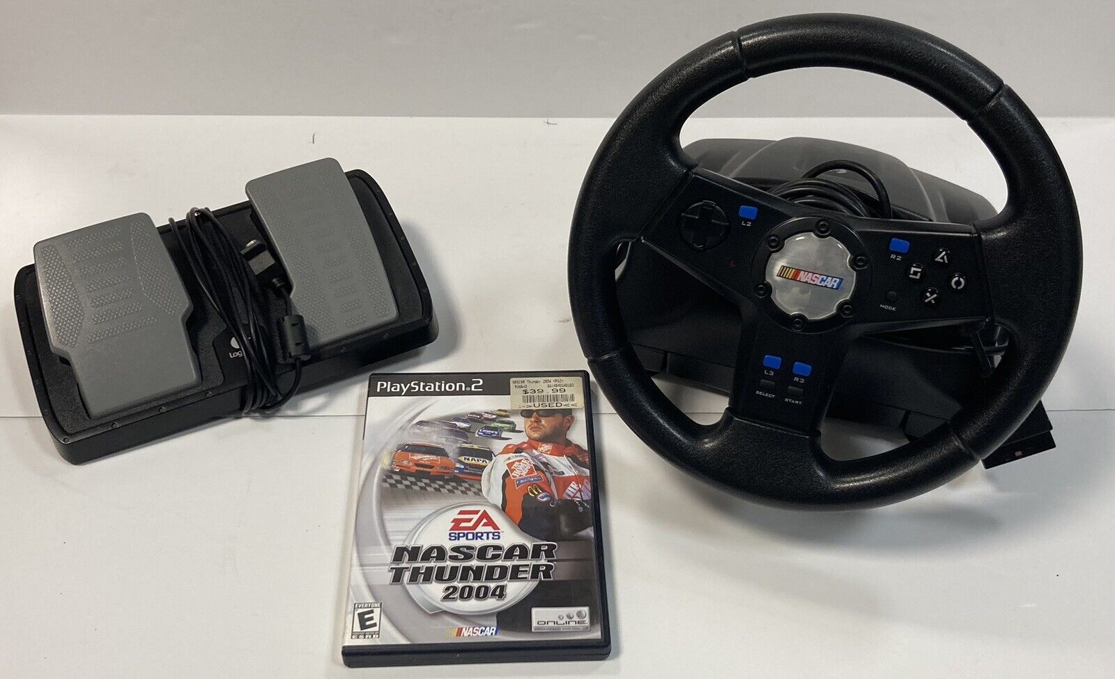 Logitech PS2 PS1 PlayStation 2 Racing Steering Wheel & Pedal NASCAR Tested  Works