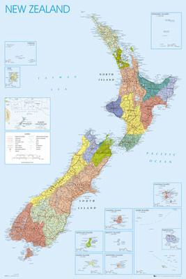 Wall Map of NEW ZEALAND 24x36 Wall POSTER (Cities, Regions, Geography, etc.)