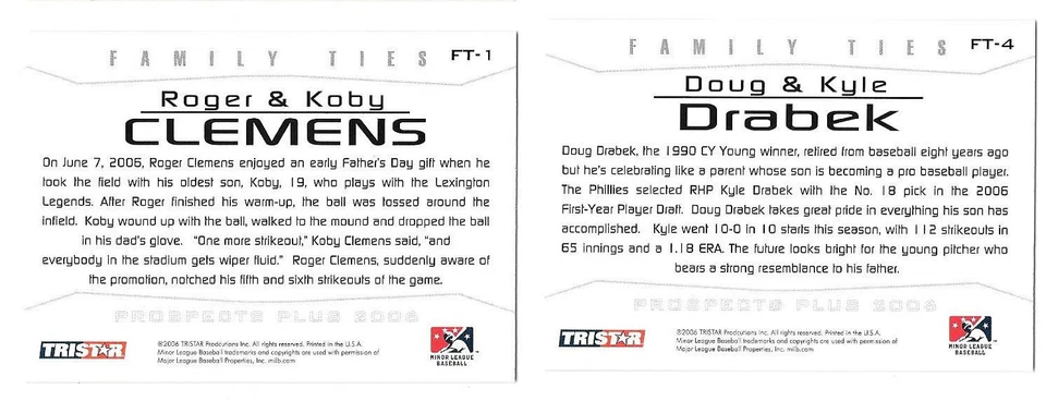 2 2006 TRISTAR Prospects Plus Family Ties Roger Koby Clemens Doug Kyle Drabek - Image 2 of 2